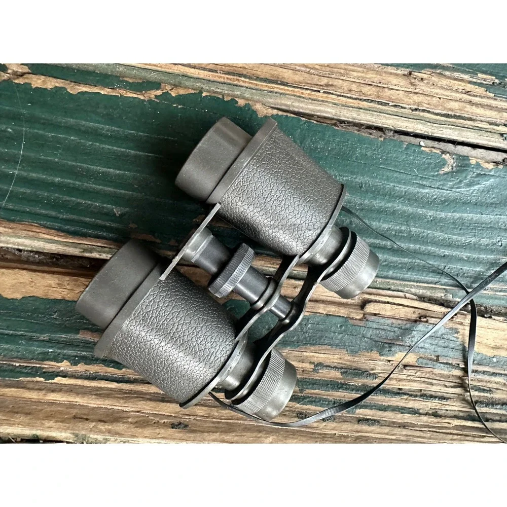 Vintage Compact Binoculars Black Field Glasses Sailboat Logo Made in Hong Kong